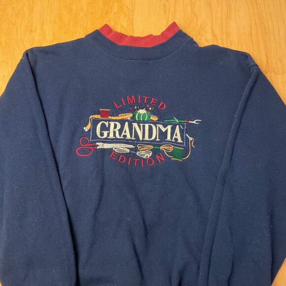Vintage Grandma Edition Extra Small Solid Blue Long Sleeve Crewneck Sweater - Picture 2 of 9